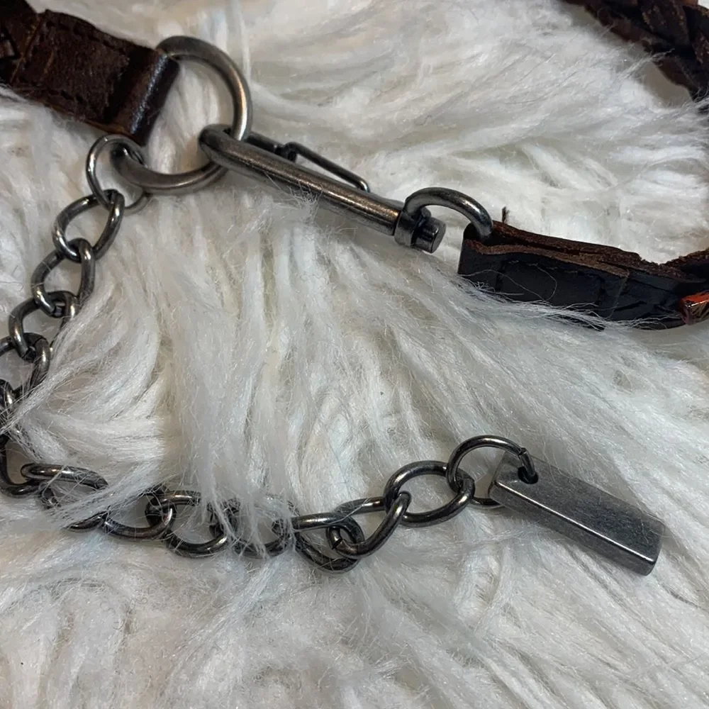 🟢3 for $20——-BEADED Leather belt braided women’s size M/L with 6” chain link
